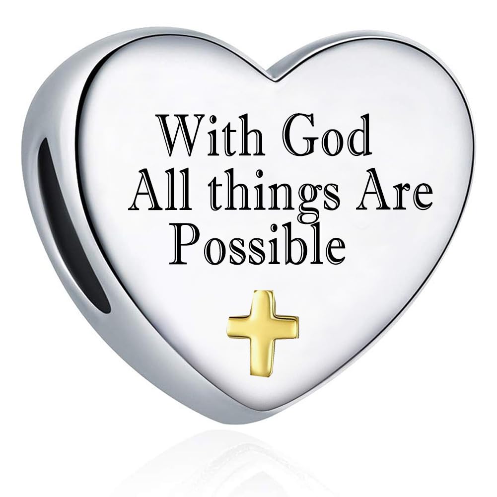 MZC Jewelry Cross Heart Charm for Pandora Bracelets Christian Bible Verse Charms Prayer Faith Religious Gifts for Women