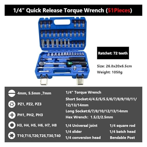 Juego de llaves de torque 1/4'' 11-51 piezas miniatura 7