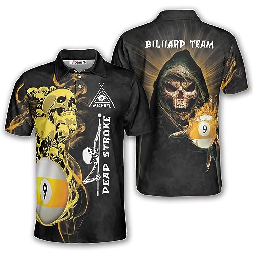 PRIMESTY Personalized Billiards 9 Ball Pool Shirts for Men, Custom Billiard Polo Shirts, Billiard Jerseys Size S-5XL