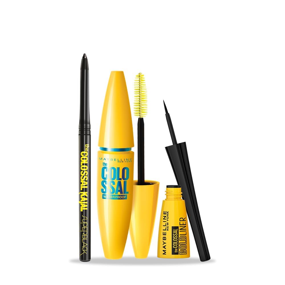 Maybelline New York Eye Makeup Kits & Combos | Eyeliner Combo with Colossal Superblack Kajal, Colossal Waterproof Mascara & Colossal Bold Liner (0.35g+10ml+3ml)-image-1