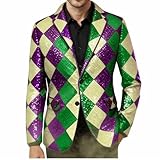 Mardi Gras Blazer for Men,Mardi Gras Blazer for Men 2026 Sequin Sparkle Holiday Jacket Fashion Trendy One Button Carnival Party Suit Outfits Black