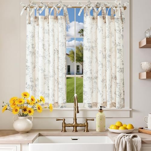 jinchan Floral Kitchen Curtains 36 Inch Linen Tier Curtains Farmhouse
