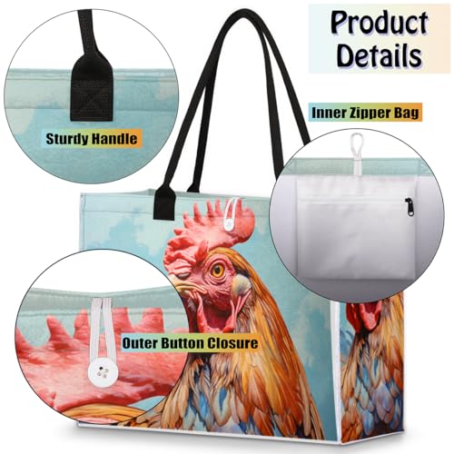 Cool Rooster Tote Bag for Women Large Beach Bag Reusable Tote Bags for Work Travel Beach Shopping4