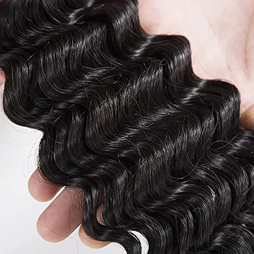Image of #1B Black Bundles Human Hair Deep Wave Bundles 16 18 20 Inch Natural Black Deep Curly Bundle Human Hair Extensions Unprocessed Virgin Remy Hair 3 Bundle 50 Gram Per Bundle