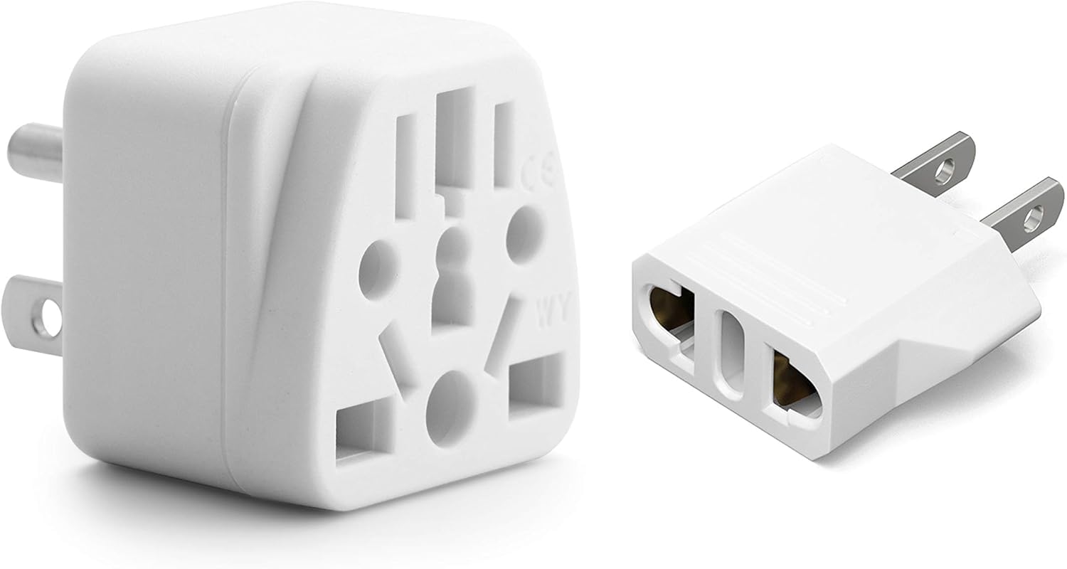 Unidapt International Travel Plug Adapter for USA, 2 Pieces, White