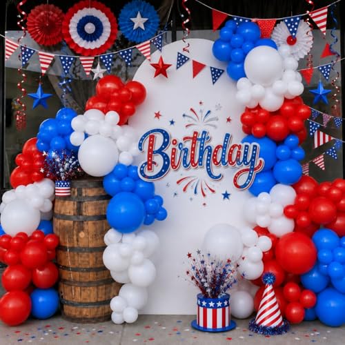 Image of Blue Red White Balloons, 12 Inch Dark Blue Matt Red and Ivory Latex Helium Balloon for Baseball Cartoon Birthdays Labor Patriotic Theme 4th of July Decorations Independence Day Party Decorations
