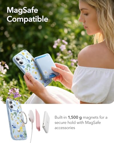 Image of ESR for iPhone 17 Case, Camera Control Cover, Compatible with MagSafe, Shockproof Military-Grade Protection, Magnetic Case for iPhone 17, Classic Hybrid, Tropical Paradise, Light Blue