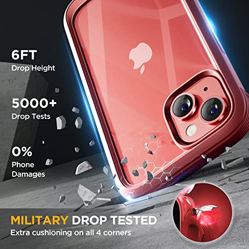 Image of Miracase Glass Series Designed for iPhone 14 Case 6.1 inch, 2023 Upgrade Full-Body Clear Bumper Case with Built-in 9H Tempered Glass Screen Protector and Camera Lens Protector,Red