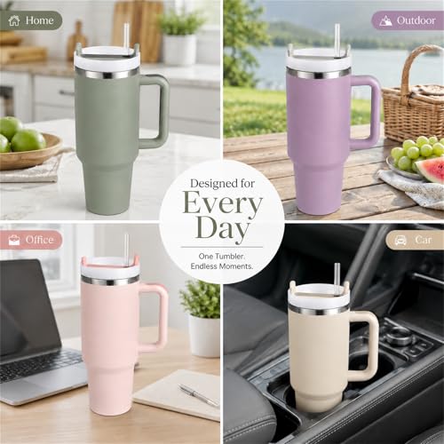 Image of Pandance 4 Pack 40 oz Tumbler with Handle and Straw Bulk, Purple