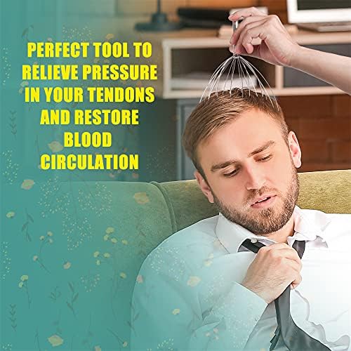 Blissella Head Massager Scalp with Extendable Back Scratcher & Finger Massage Rings-Head Massager for Hair Growth-Deep Relaxation Tool with 20 Fingers for Stress Relief and Head Pressure