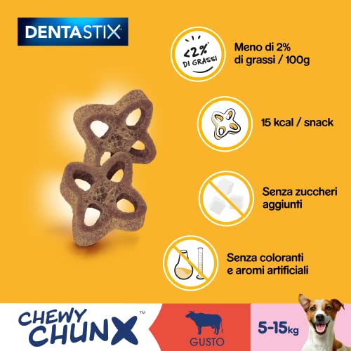 Pedigree Dentastix Chewy Chunx, Rinderzahn-Snack für kleine Hunde, 5 Beutel à 68 g