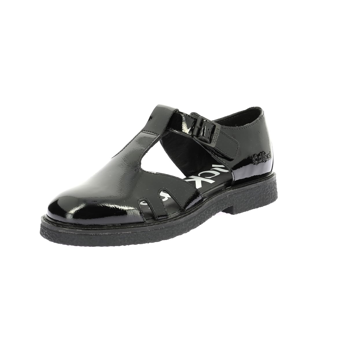 Kickers LERYNE Damen-Sandale, flach, Lackschwarz, Größe 38 EU, Schwarz Lack, 38 EU