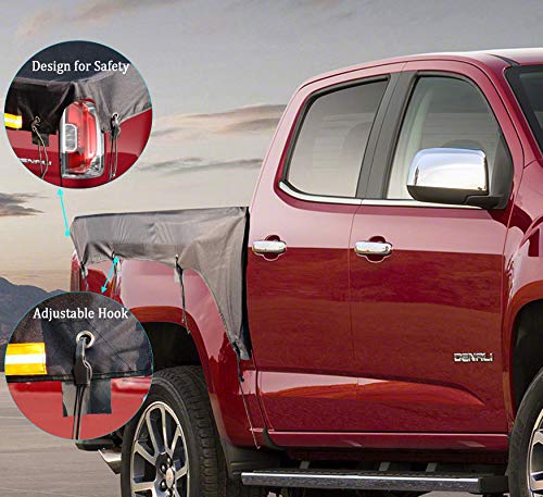 Softclub Truck Bed Tarp Cover for Short Box(5.8’ Box) Fit for Ford F150 GMC Silverado/Sierra Ram Reflective Strip Waterproof Heavy Duty 600D Oxford Fabric Pickup Truck Bed Cover with Bungee Cords
