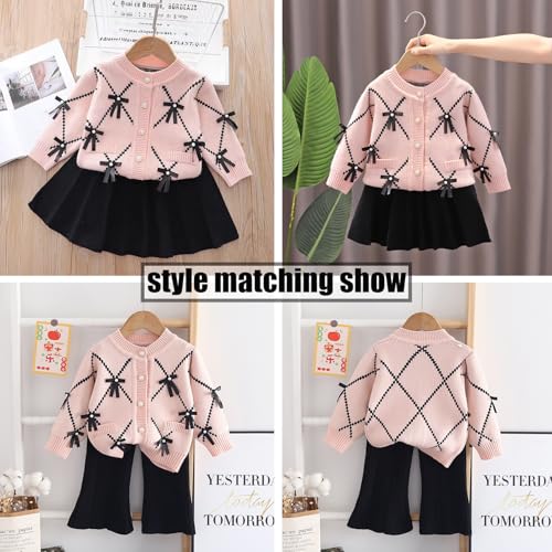 Image of Toddler Girls Cardigan Sweater Button Knit Sweater Kids Bowknot Size 2-7T