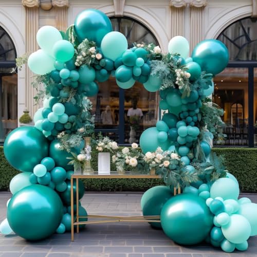 Image of Teal Blue Balloons Double Stuffed Mint Blue Balloon Garland Arch Kit Metallic Peacock Balloons Different Sizes for Birthday Baby Shower Winter Bridal Prom Party Decorations