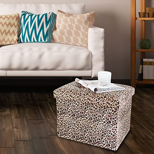 Image of ALASDO Ottoman Storage Ottoman Footrest Stool Foldable Foot Rest Footstool Bench for Living Room 17x13x13inches Leopard Print