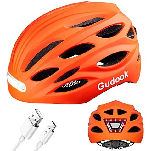 Gudook Bike Helmet Adult Helmets for Men/Women: with USB Rechargeable Front and Rear LED Light for Cycling Urban Commuter Casco para Bicicleta Lightweight Bicycle Helmet (Matte Orange, Medium) Cover