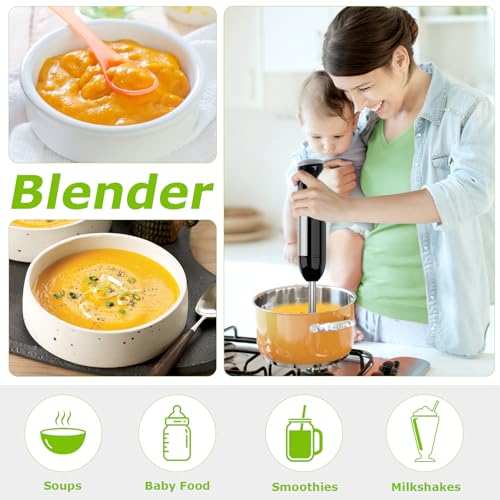 Bonsenkitchen Stainless Steel Hand Blender, 4-in-1 Stick Blender 1000W, 20 Speed Adjustable, with Whisk, 500ml Chopper and 700ml Measuring Cup, Food Processor (HB3203) - Image 4