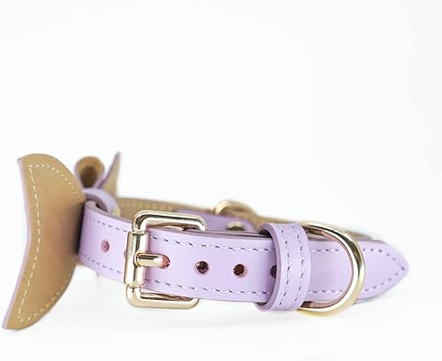 Miniatura 1 de Pawfectly Chic - Collar de piel hecho a mano con cinta para mascotas (grande, lila)