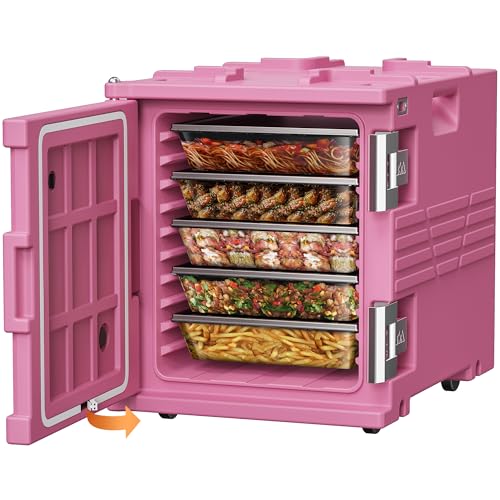 Image of CAMMOO Pink 82QT Non-Electric Hot Box Food Warmer with Wheels, 304 Stainless Steel Latch, Insulated Food Carrier for 5 Full-Size Pans(NOT Included), Food Warmer Box Hot Boxes for Catering