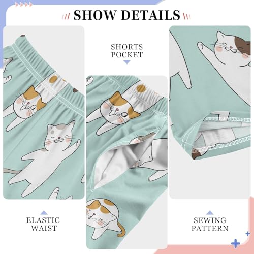 Cute Cat Green Pastel Doodle Boys Pants for Kids Jogger Pants with Pockets S-XL4