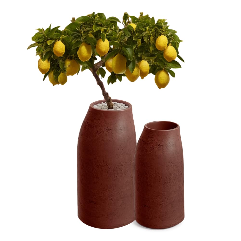 Blumentopf EPOCCO 38x70 cm Red Ochre | Mit Pflanzeinsatz, antike Keramikoptik, für Garten Terrasse und Innenbereich, wetterfest, langlebig, dekoratives Design