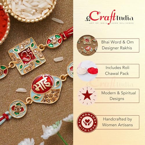 Image of eCraftIndia Set of 2 Multicolor Panda and Elephant Kids Rakhis with Roli Chawal Pack
