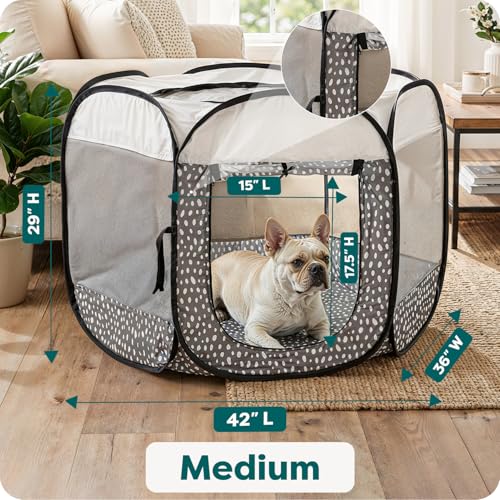Image of FurHaven Soft-Sided Dog & Cat Playpen, Portable Foldable Indoor & Outdoor Pet Playpen with Mesh Windows & Zippered Door, Gray Pebbles, Medium