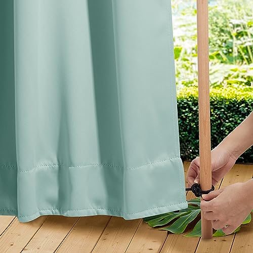 NICETOWN 2 Panels Weighted Outdoor Curtains for Patio Waterproof, Thermal Top & Bottom Grommet & Back Tab Wind-Break Drapes Light & Cold Block Privacy for Pergola with Rope, W52 x L95, Aqua Blue