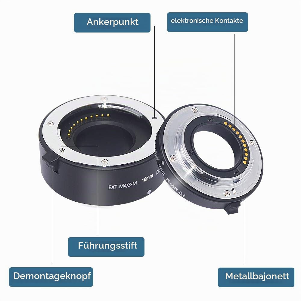 XT-M4/3-M Makro Verlängerungsrohr passend für M4/3 spiegellose Kamera für Olympus/Panasonic Lumix, Ersatz MK-P-AF3A Extension Tube(10+16mm), Metall