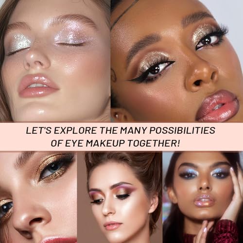 Image of WanTuoluo Sparkly Eyeshadow Palette for Women, Single Monochrome Eye Shadow Makeup, Shiny Pressed Cream Powder, Blendable Natural sombras para ojos, Holographic,Vegan,Travel (06-Glitter-Rose Glod)