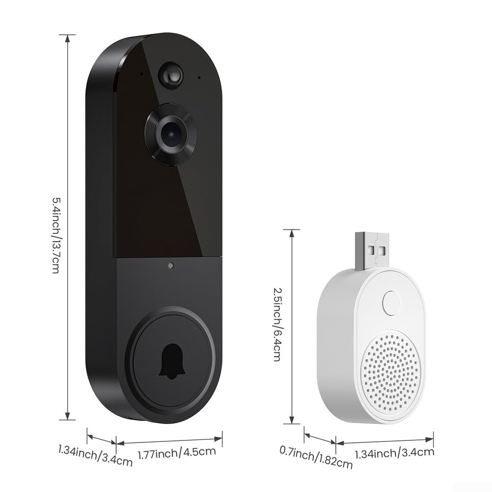 Sonnette de porte audio vidéo bidirectionnelle en temps réel (noir)