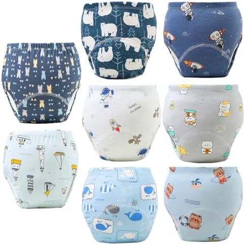 Upairy Potty Training Underwear, Absorbent and Soft Training Pants for Toddlers, Potty Training Underwear Boys & Girls, Reusable Cotton Training Underwear (8PCS,M)