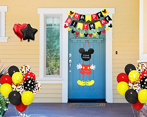 Amandir Cartoon Mouse Birthday Party Supplies For Mouse Theme Birthday Decorations, Red Black Yellow Dots Balloons Happy Birthday Banner Welcome Hanger Birthday Party Favors Decorations For Boys&Girls #TOP6