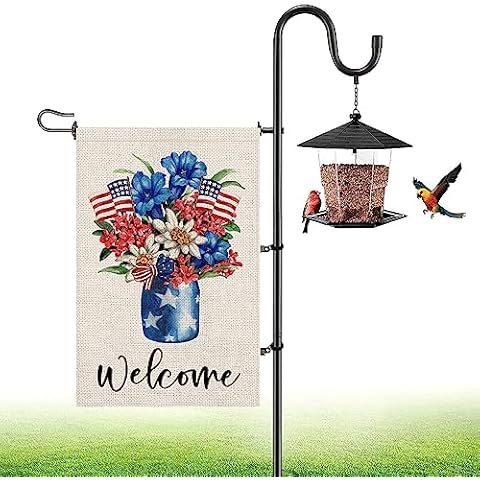 Pletmin 4th of July Floral Garden Flag 12x18 Vertical Double Sided Patriotic Welcome Flowers Red Blue Memorial Day Independence Day Holiday Outside Decorations Burlap Yard Flag Cover