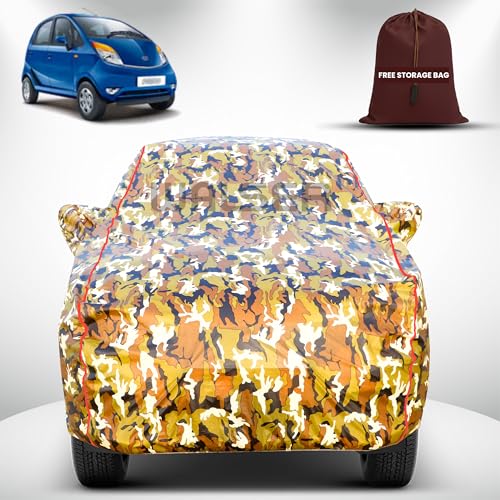 Image of Walser Waterproof Car Cover for Tata Nano | All-Weather Full Car Body Protection | with Mirror & Antenna Pocket | Dustproof, Windproof & Anti-Scratch Lining, Camouflage