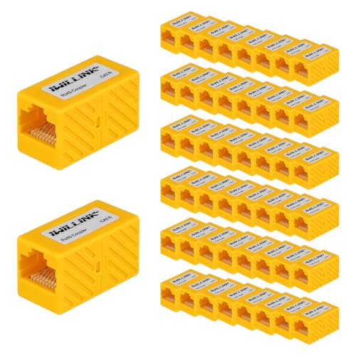 Image of iwillink RJ45 Coupler Ethernet Connector, Female to Female, 50 Pack, Yellow | Extender Adapter, For Cat7 Cat6 Cat5e Cat5 Ethernet Cable Female Connector