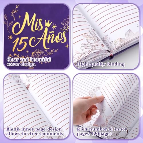 Image of MotiMind Quinceanera Guest Book with Pen 11 x 8 Inch Libro De Firmas Para 15 Anos Quinceanera Leather Hardcover Signature Guest Sign in Book for 15th Party Favors Decoration(Dark Purple,Vintage)