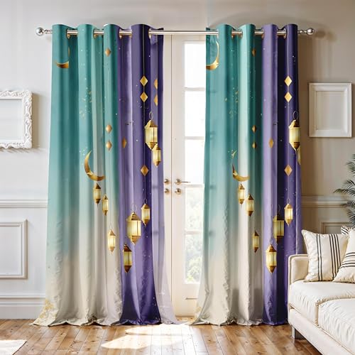 Image of Ultimate Trends Room Darkening Digital Printed 3D Prints Curtain 65-70% Opacity,Diamond Eyelets, Tie Back, Floral Decorated, 7 FEET Pack of 2,Teal Purple
