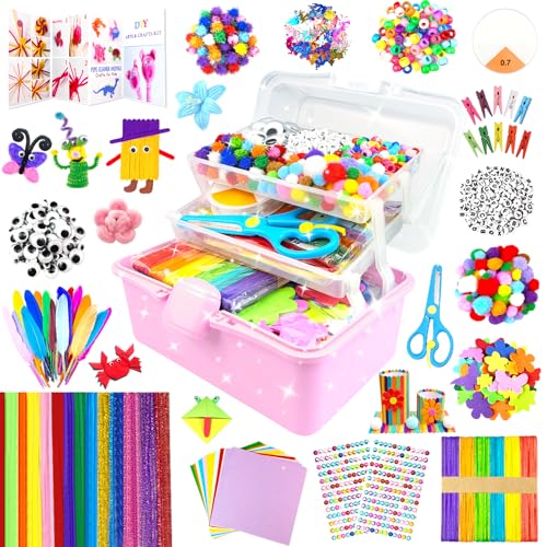 3000 Lavoretti Creativi per Bambini Art Craft Set Scovolini Colorati per Lavoretti per Bambini di età 4-6, 6-8, 8-12 anni Set di Materiali per la Scuola DIY Regali per Ragazze e Ragazzi, Rosa