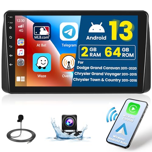 Inefala 2+64G Android 13 CarPlay Car Stereo Radio for Dodge Grand Caravan 2011-2020 Chrysler Grand Voyager 2011-2015 Chrysler Town & Country 2011-2016, 9'' Touch Screen Android Auto, AHD Camera FM RDS
