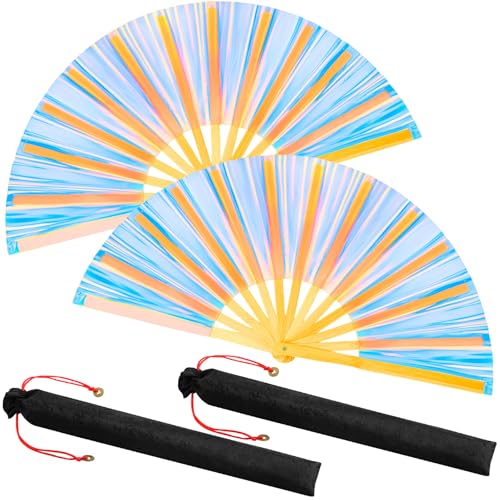 Image of Maitys Large Rave Fan Folding Handheld Fans 13'' Clap Fans for Line Dancing Clack Fan Holographic Festival Accessory for Martial Art Gift Performance, Includes 2 Pouch