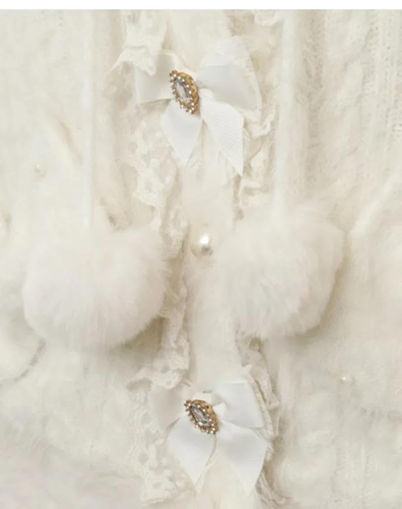 Lmtossey Cappotto da donna felpato lavorato a maglia con fiocco dolce principessa con cappuccio Kawaii Lolita cappotto autunno inverno caldo