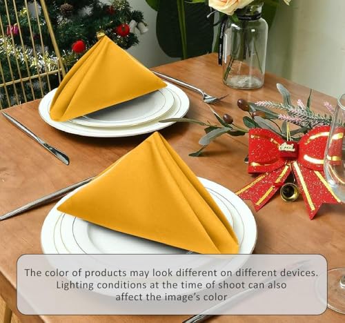 Image of Ruvanti Cloth Napkins Set of 6, 18x18 Inches Napkins Cloth Washable, Soft, Durable, Absorbent, Cotton Blend. Table Dinner Napkins Cloth for Hotel, Lunch, Restaurant, Wedding Parties - Mustard