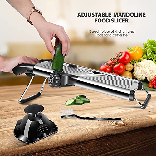 Image of Myiosus Adjustable Mandoline Slicer, Stainless Steel Mandoline Vegetable Slicer Julienne Cutter, Kitchen Professional Mandolin Slicer with Safety Gloves and Cleaning Brush