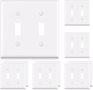 ELEGRP 2-Gang Toggle Switch Wall Plates, Standard Size 4.53" H x 4.57" L Unbreakable Thermoplastic Faceplate Cover for Toggle Dimmer Light Switches, UL Listed (10 Pack, Glossy White)