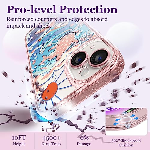 Coque iPhone 14 pailletée rose transparent avec cordon motif requin - 5