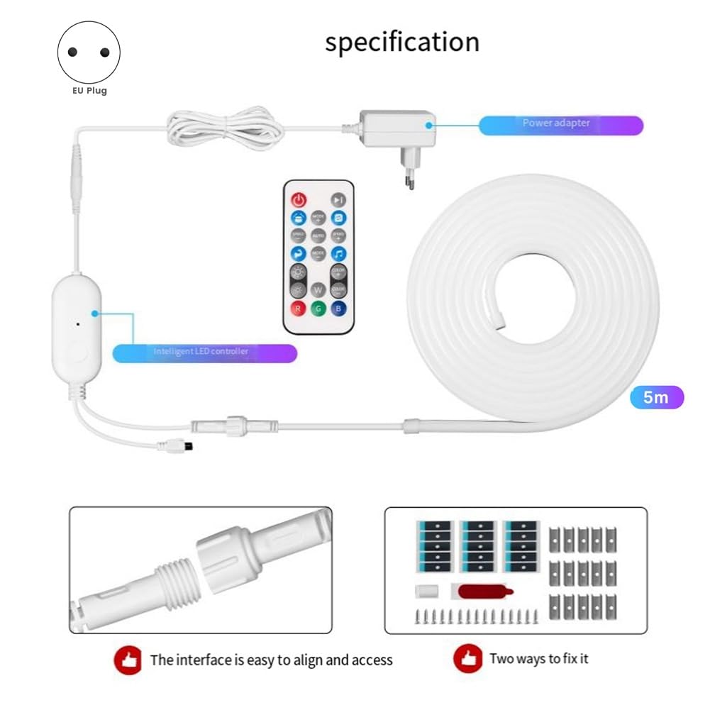 WiFi Graffiti Neon LED Strip Lights App Timing Color Tuning 1600MP Put Security RGB Color Rope Lights con enchufe UE
