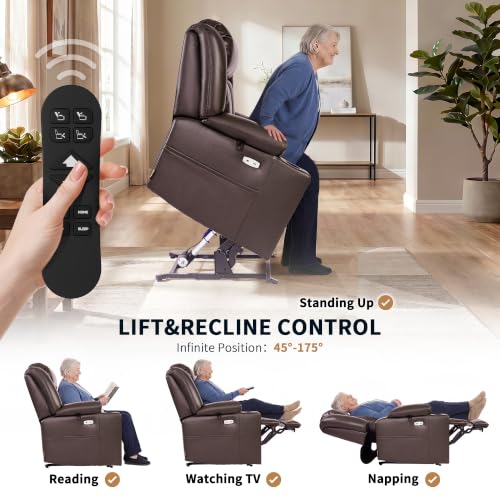 Image of EONIX Dual Motor Power Lift Recliner Chair for Elderly, 400lb, Retro Brown