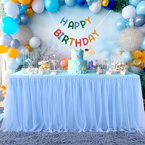 image for Suppromo 2 Pack 6ft Blue Tulle Table Skirts for Rectangle Tables or Ro